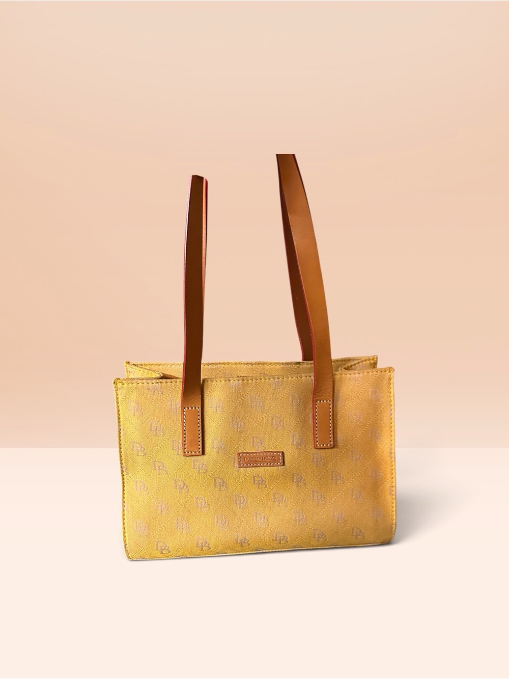 Dooney & Bourke Yellow Monogram Shoulder Tote with Brown Leather Straps